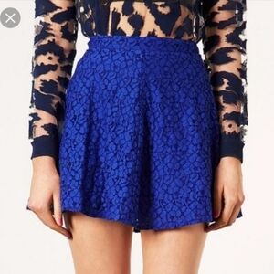 Topshop Floral Lace Skater Mini Skirt Royal Blue Size 6